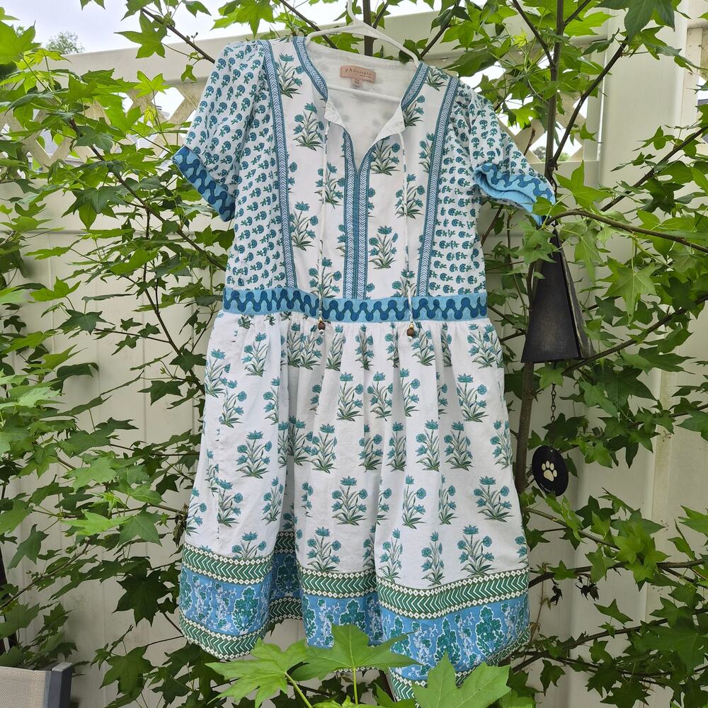 Philosophy Republic Clothing Blue Floral Cotton Midi Dress - Sz M